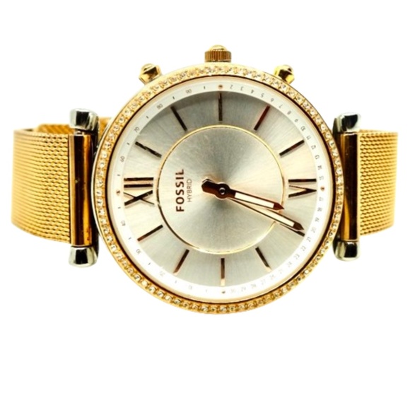 FOSSIL~Carlie~Hybrid Watch~SWAROVSKI CRYSTAL ROSE-GOLD STAINLESS STEEL MESH - Picture 1 of 5